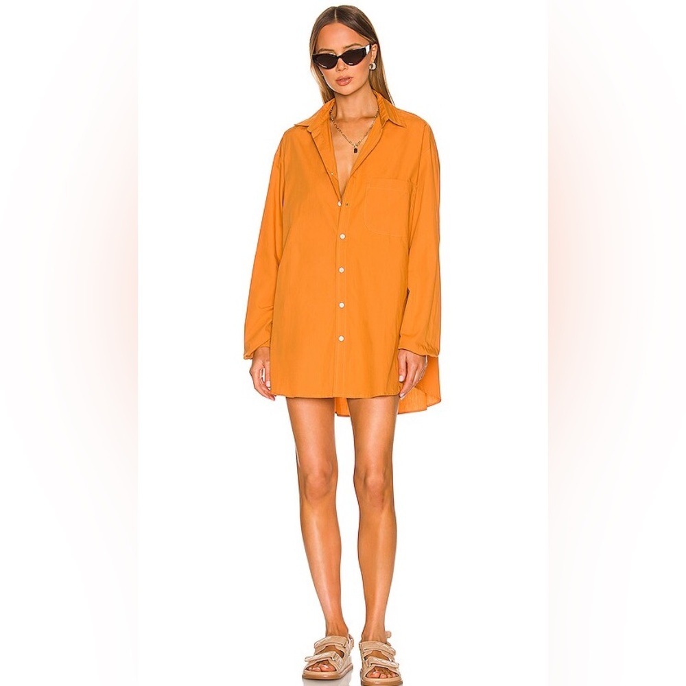 Faithful the Brand Pontia Shirt Dress in Plain Orange